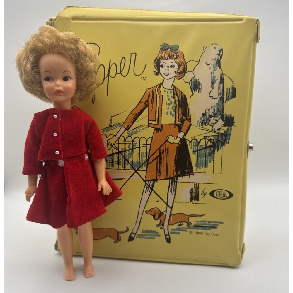 Vtg 1960's Ideal Tammy Family Sister Pepper Doll Yellow Carrying Case & Doll